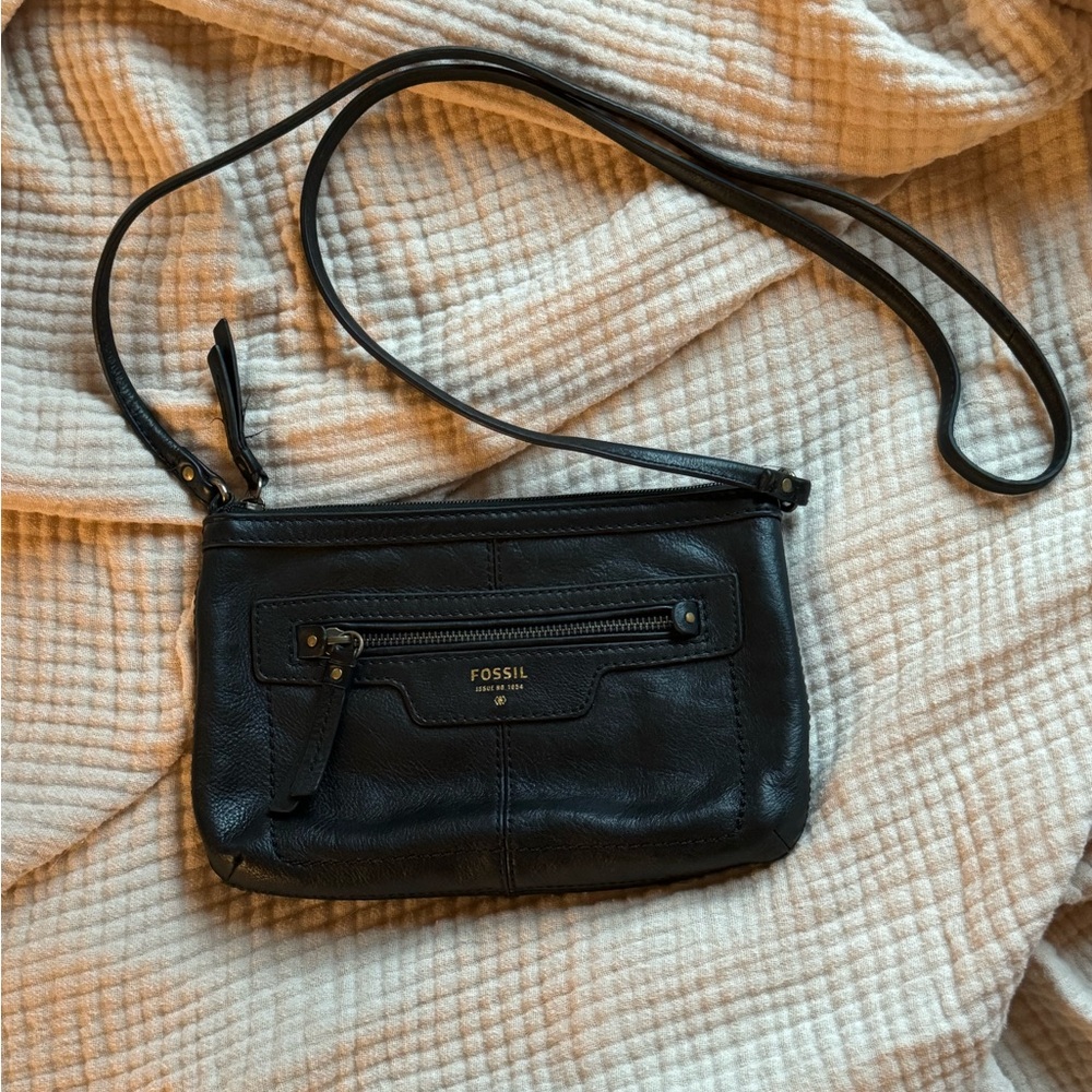 Fossil Black Leather Cross Body Purse